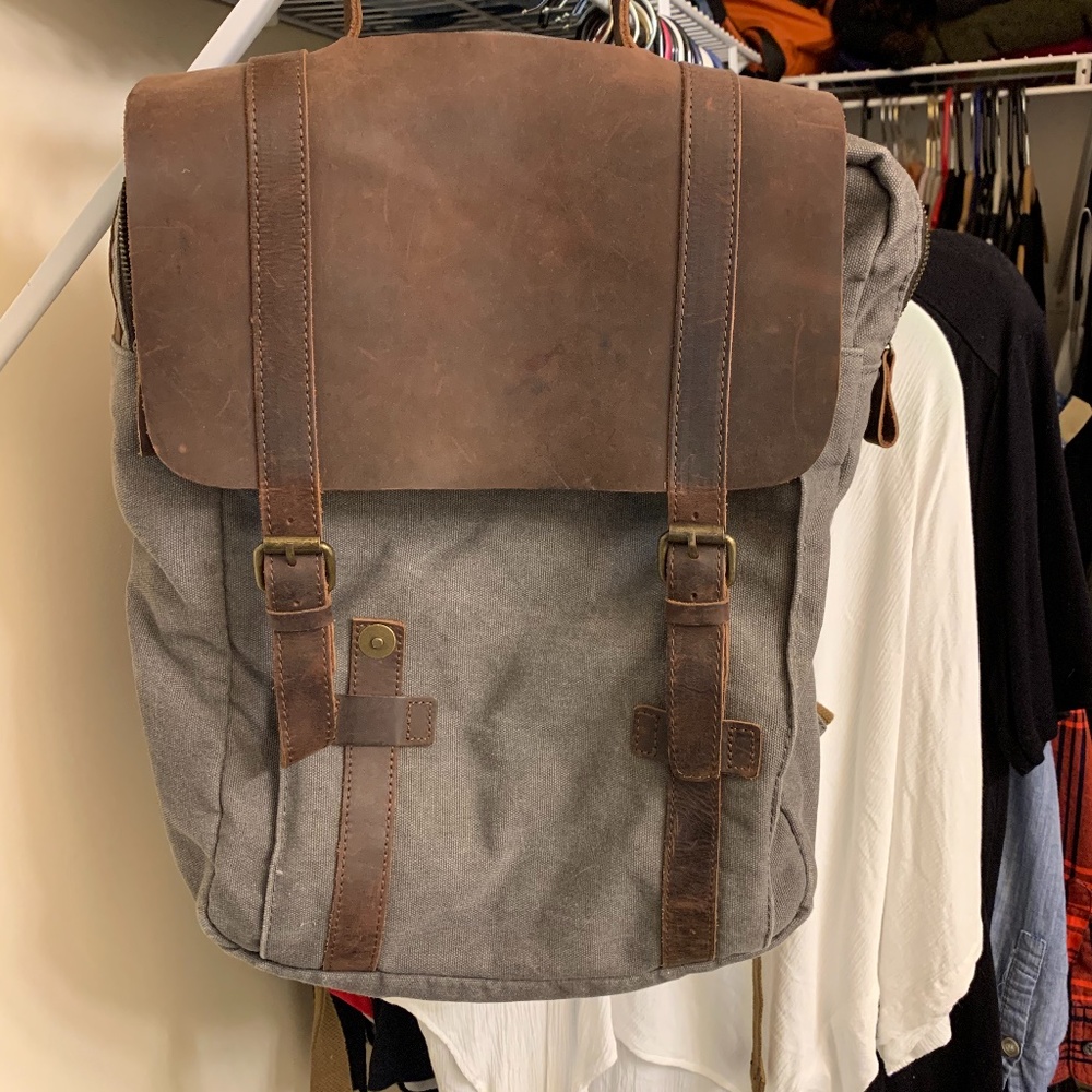 Leather top urban book bag with laptop insert